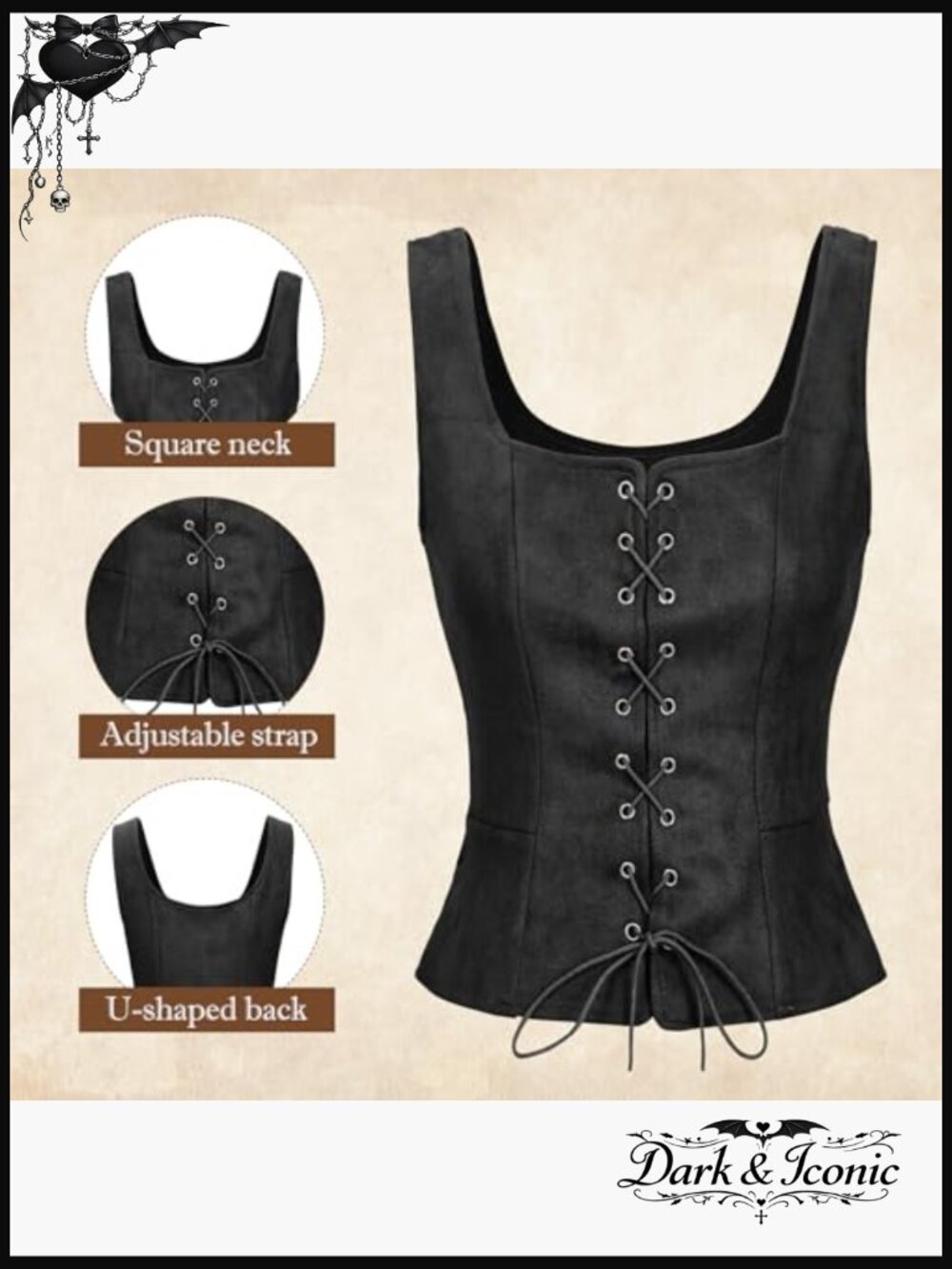 Renaissance Corset Vest Pirate Costume Medieval Lace Up Top - Picture 5 of 7
